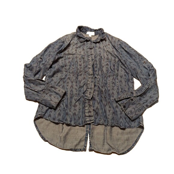 Cloth & Stone Shirt Womens Medium Blue Chambray Button Up Roll Tab Sleeve Hi Low - Picture 1 of 12